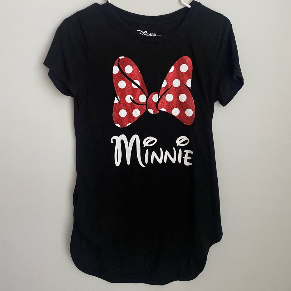 Disney Black Tee with Red Polka Dot Minnie Bow